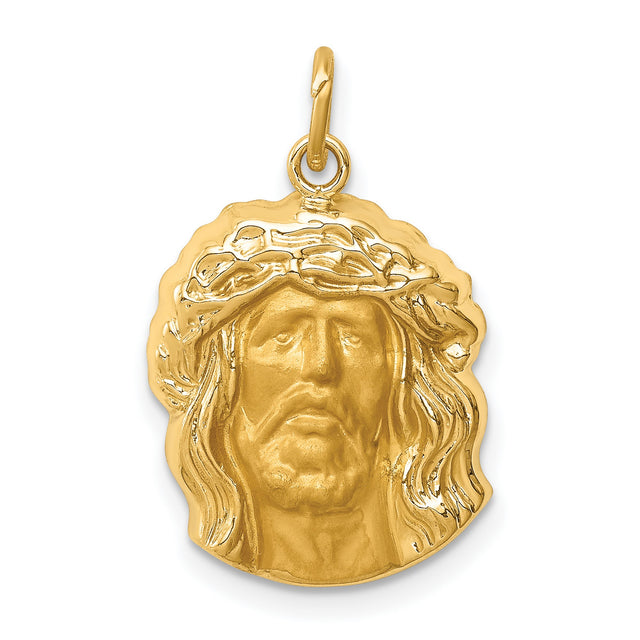 Polished Face of Jesus with Crown Charm Pendant in Real 14k Yellow Gold