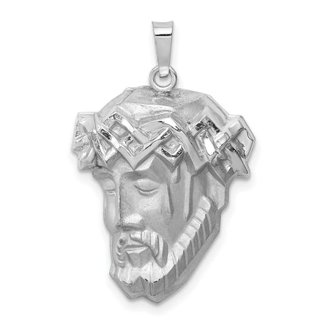 14k White Gold Jesus Head Pendant with Sculpted Christ Face and Crown of Thorns