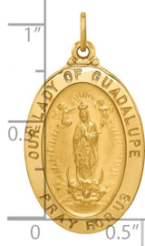 Solid Pray For Us Our Lady of Guadalupe Words Oval Charm Pendant in Real 14k Yellow Gold