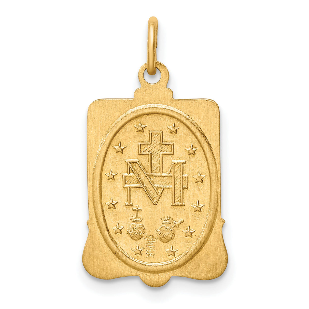 14k Yellow Gold Miraculous Medal Pendant with Virgin Mary and Pray for Us Inscription