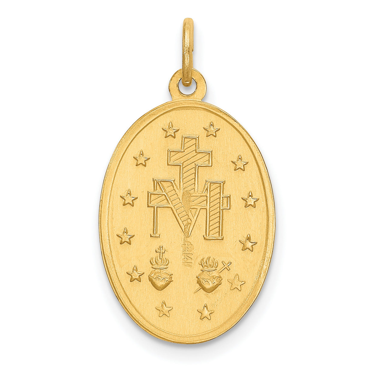 Mary Mother of God Miraculous Medal with Words Oval Charm Pendant in Real 14k Yellow Gold