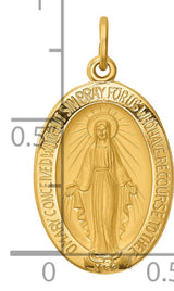 Mary Mother of God Miraculous Medal with Words Oval Charm Pendant in Real 14k Yellow Gold