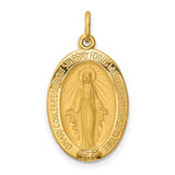 Mary Mother of God Miraculous Medal with Words Oval Charm Pendant in Real 14k Yellow Gold