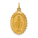 14k Yellow Gold Miraculous Medal Pendant, Virgin Mary with Rays and 1830 Date, Scalloped Oval Charm
