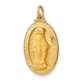 Mary Mother of God Raised 3-D Miraculous Medal with Words Oval Charm Pendant in Real 14k Yellow Gold