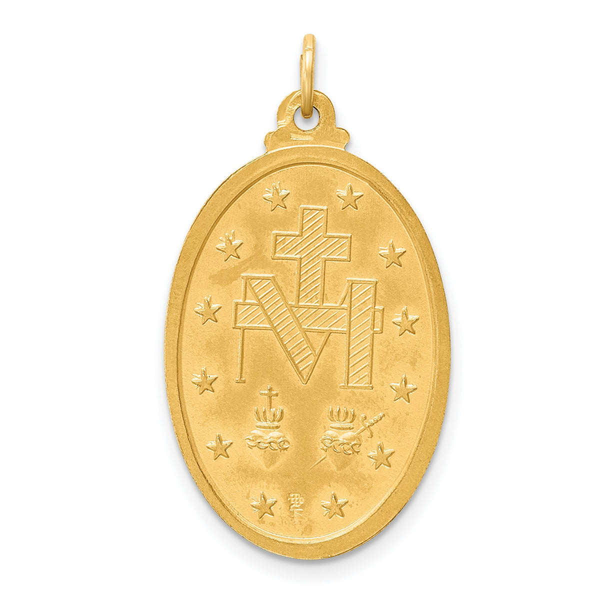 Mary Mother of God Raised 3-D Miraculous Medal with Words Oval Charm Pendant in Real 14k Yellow Gold