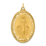 Miraculous Medal Our Lady of Graces with Words Oval Charm Pendant in Real 14k Yellow Gold