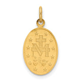 Mary Mother of God Miraculous Medal with Words Oval Charm Pendant in Real 14k Yellow Gold