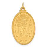 Mary Mother of God Miraculous Medal with Words Oval Charm Pendant in Real 14k Yellow Gold