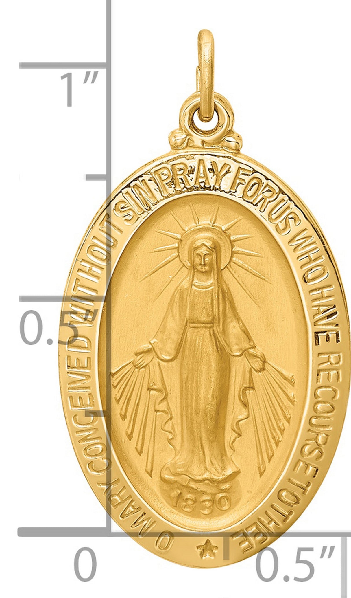 Mary Mother of God Miraculous Medal with Words Oval Charm Pendant in Real 14k Yellow Gold