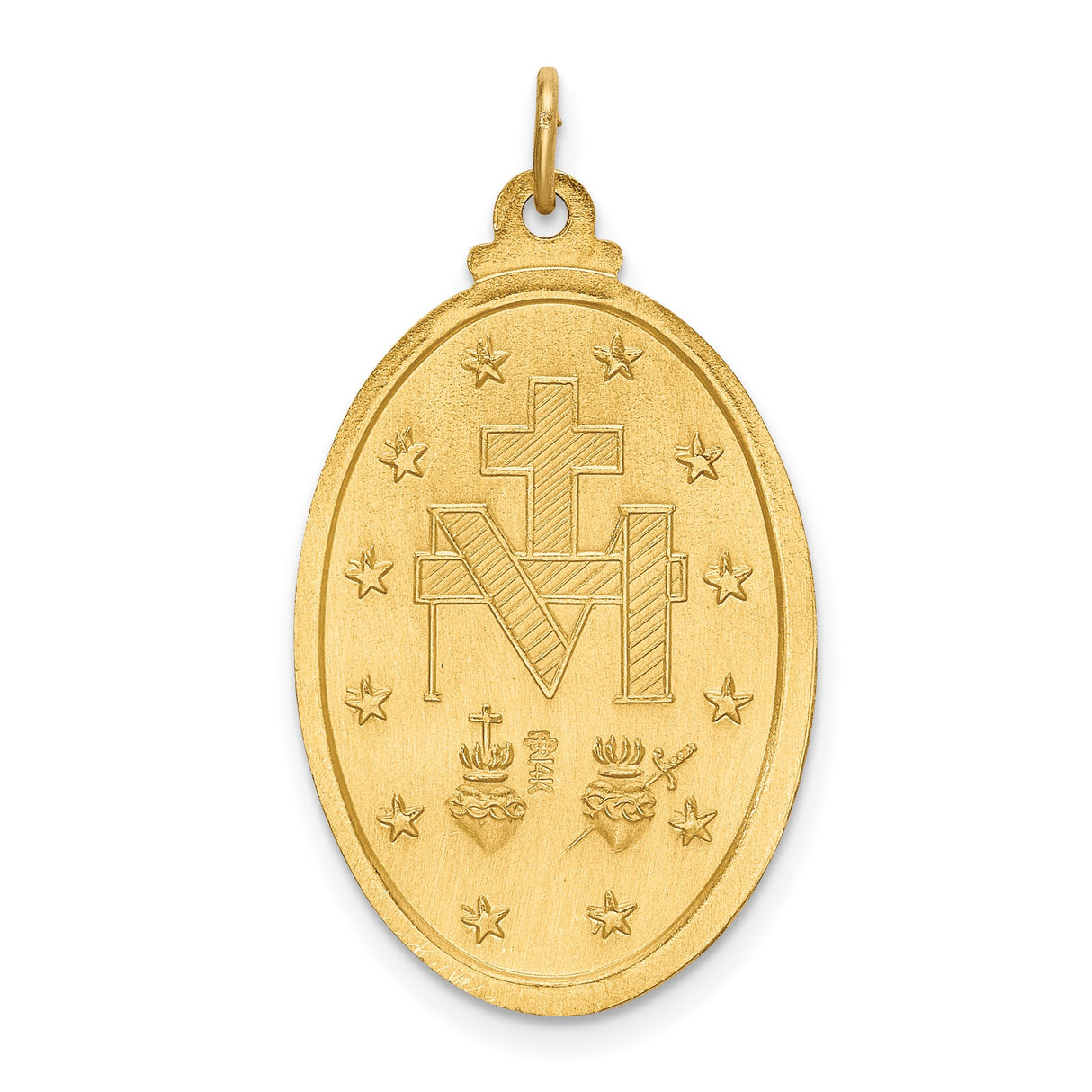 Miraculous Medal Our Lady of Graces with Words Oval Charm Pendant in Real 14k Yellow Gold