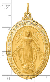 Miraculous Medal Our Lady of Graces with Words Oval Charm Pendant in Real 14k Yellow Gold