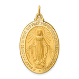 Miraculous Medal Our Lady of Graces with Words Oval Charm Pendant in Real 14k Yellow Gold