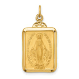 14k Yellow Gold Rectangular Miraculous Medal Pendant Featuring Virgin Mary Engraving