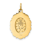 Mary Mother of God Miraculous Medal with Words Oval Charm Pendant in Real 14k Yellow Gold