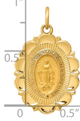 Mary Mother of God Miraculous Medal with Words Oval Charm Pendant in Real 14k Yellow Gold