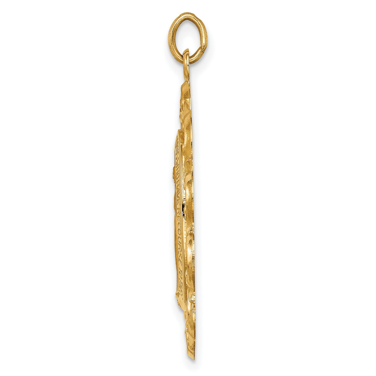 14k Yellow Gold Virgin Mary Miraculous Medal Pendant with Filigree Border
