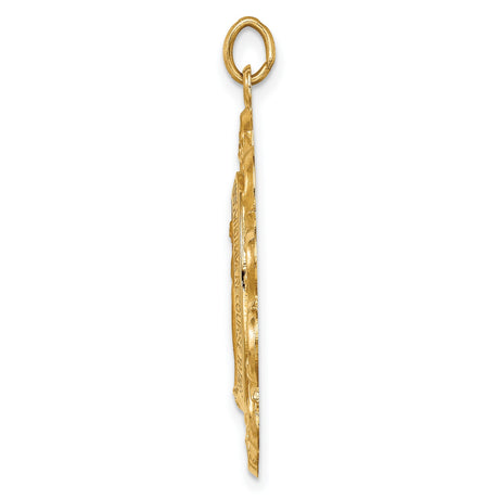14k Yellow Gold Virgin Mary Miraculous Medal Pendant with Filigree Border