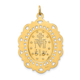 14k Yellow Gold Virgin Mary Miraculous Medal Pendant with Filigree Border