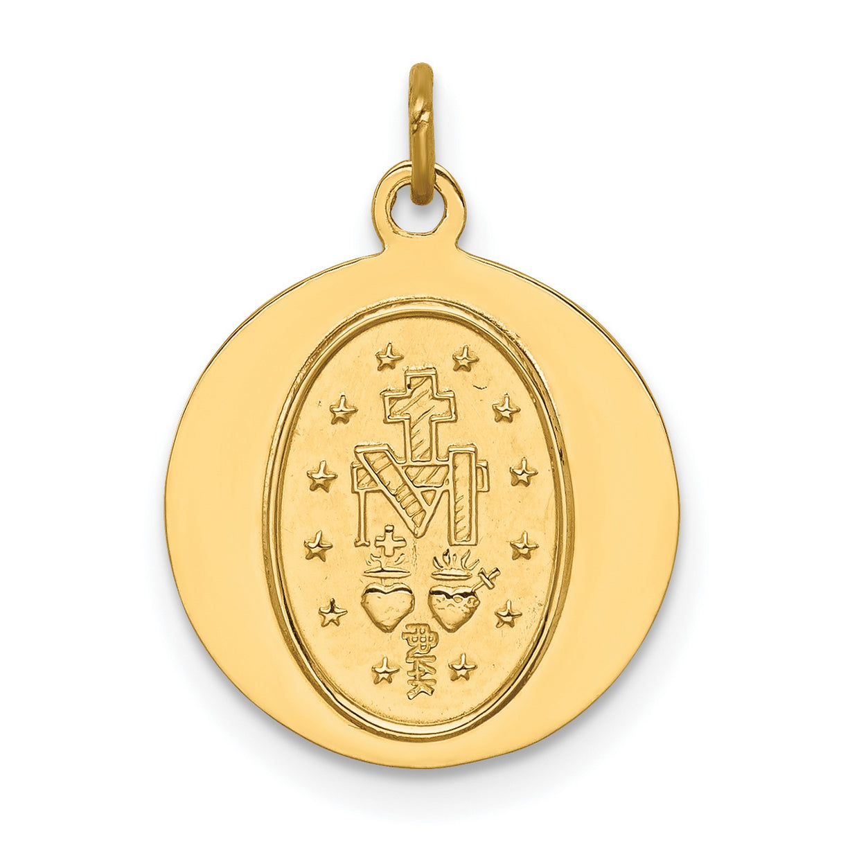 Miraculous Medal Our Lady of Graces Solid Round Charm Pendant in Real 14k Yellow Gold