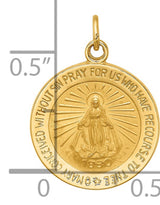 Miraculous Medal Our Lady of Graces Solid Round Charm Pendant in Real 14k Yellow Gold