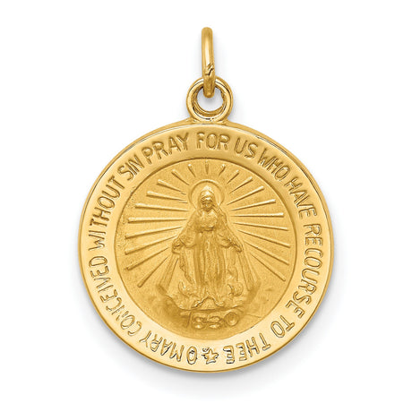 Miraculous Medal Our Lady of Graces Solid Round Charm Pendant in Real 14k Yellow Gold