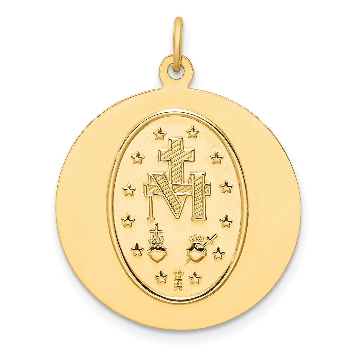 Miraculous Medal Our Lady of Graces Solid Round Charm Pendant in Real 14k Yellow Gold