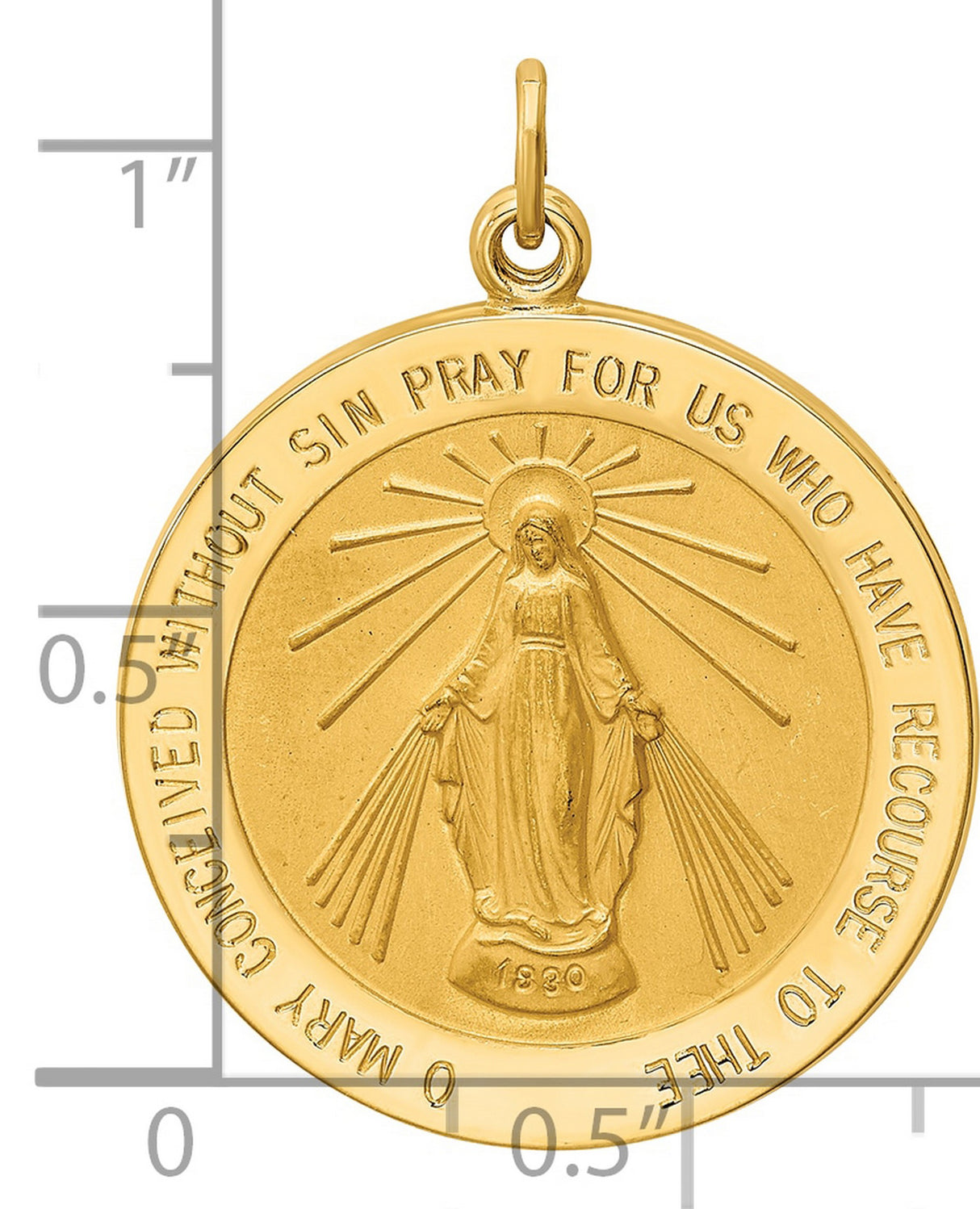 Miraculous Medal Our Lady of Graces Solid Round Charm Pendant in Real 14k Yellow Gold