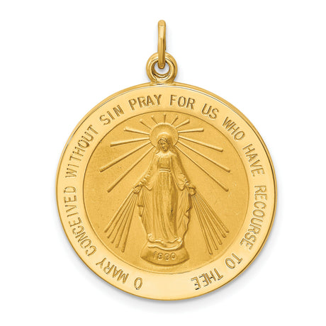 Miraculous Medal Our Lady of Graces Solid Round Charm Pendant in Real 14k Yellow Gold