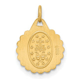 Miraculous Medal Our Lady of Graces Scalloped Round Charm Pendant in Real 14k Yellow Gold