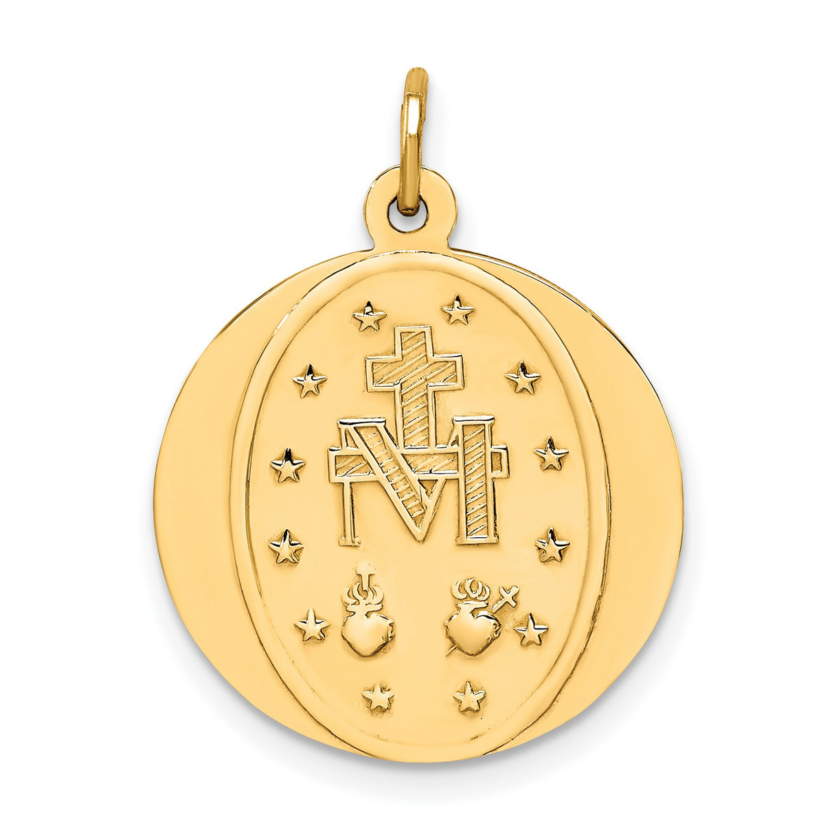 Miraculous Medal Our Lady of Graces Solid Round Charm Pendant in Real 14k Yellow Gold