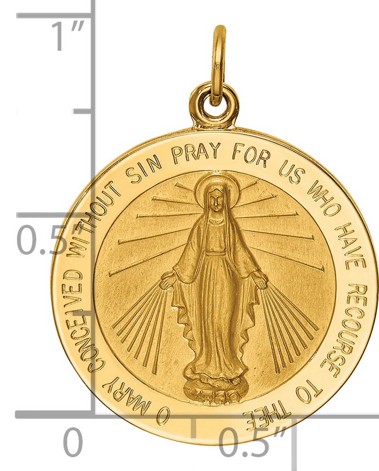 Miraculous Medal Our Lady of Graces Solid Round Charm Pendant in Real 14k Yellow Gold