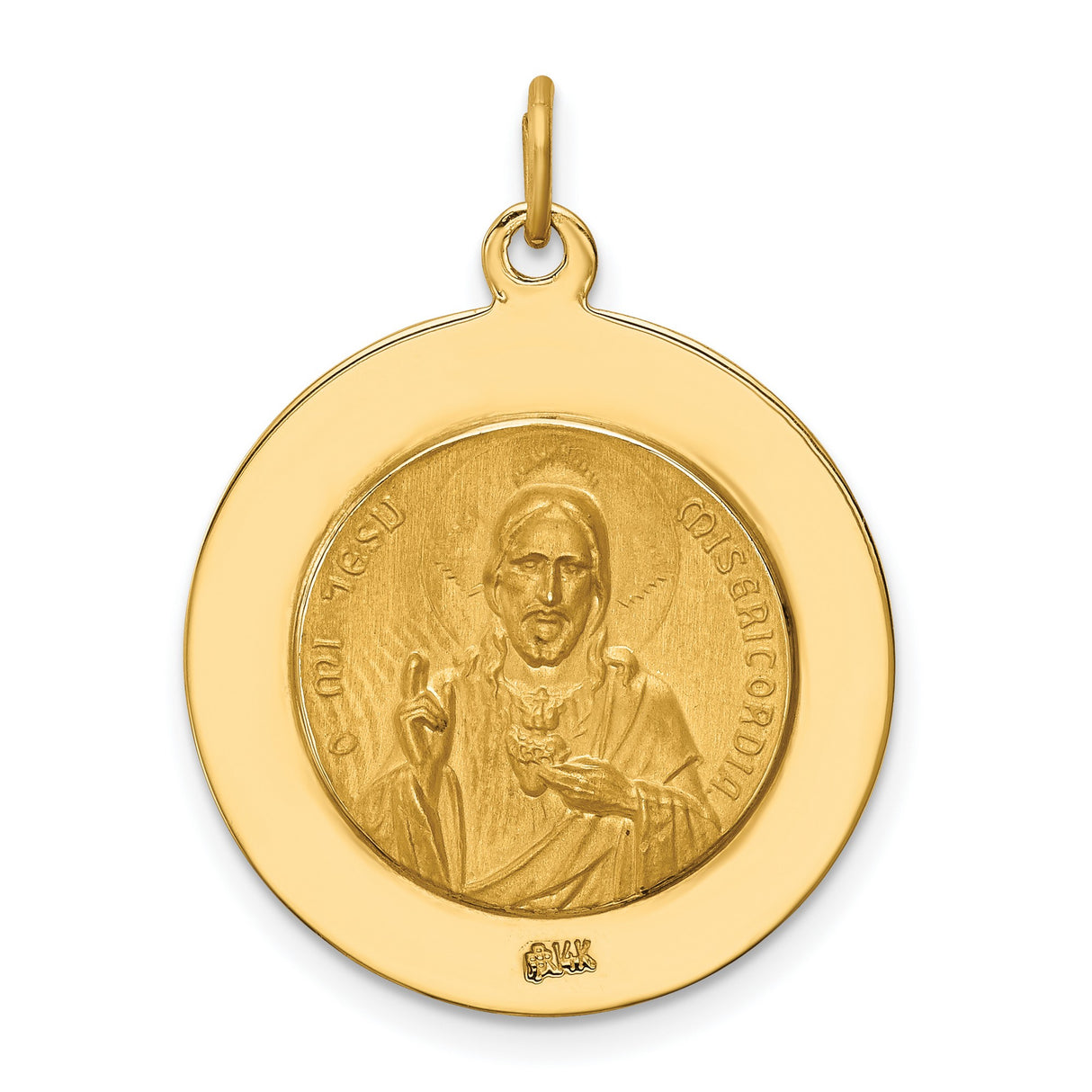 Solid Queen of the Holy Scapular Pray For Us Words Round Charm Pendant in Real 14k Yellow Gold