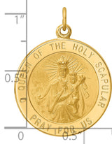 Solid Queen of the Holy Scapular Pray For Us Words Round Charm Pendant in Real 14k Yellow Gold