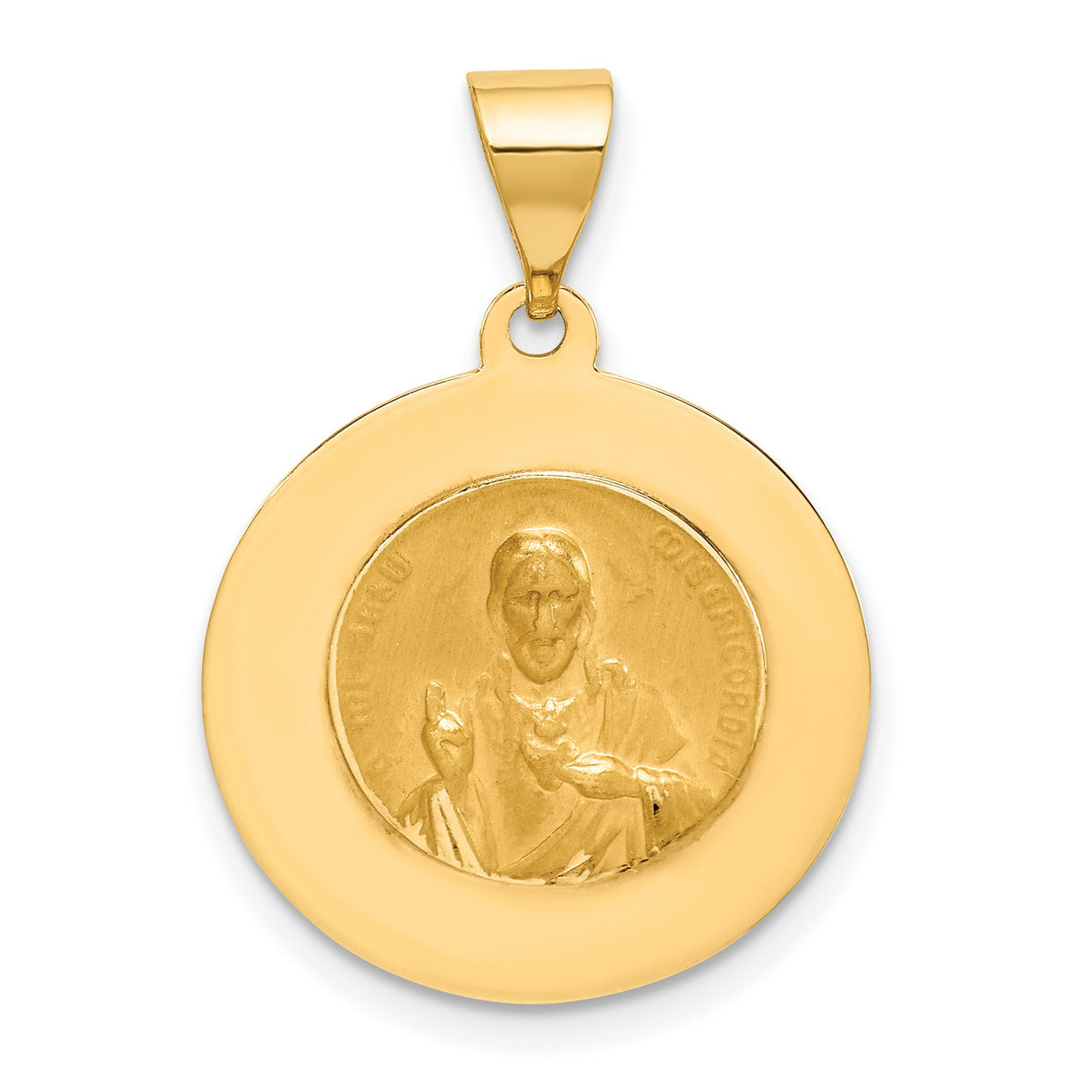 Oh Reina Del Santo Escapulario Ruega Por Nosotros Round Medal Charm Pendant in Real 14k Yellow Gold