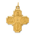 Solid Four Way Cross Cruciform Charm Pendant in Real 14k Yellow Gold