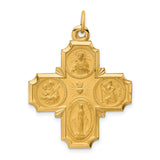 Solid Four Way Cross Cruciform Charm Pendant in Real 14k Yellow Gold