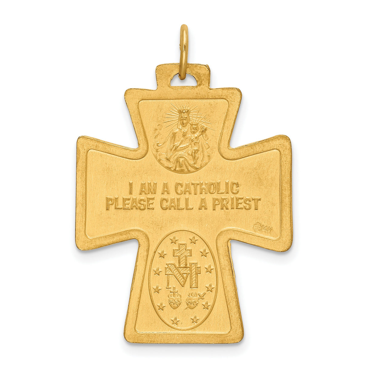 Solid Satin Four Way Cross Cruciform Charm Pendant in Real 14k Yellow Gold