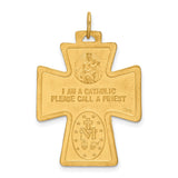 Solid Satin Four Way Cross Cruciform Charm Pendant in Real 14k Yellow Gold