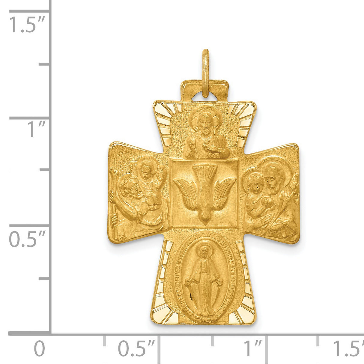 Solid Satin Four Way Cross Cruciform Charm Pendant in Real 14k Yellow Gold