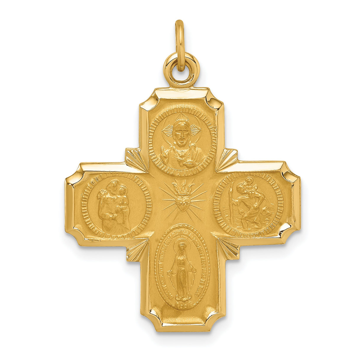 Solid Four Way Cross Cruciform Charm Pendant in Real 14k Yellow Gold