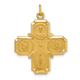 Solid Four Way Cross Cruciform Charm Pendant in Real 14k Yellow Gold