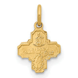 Solid Miniature Four Way Cross Cruciform Charm Pendant in Real 14k Yellow Gold