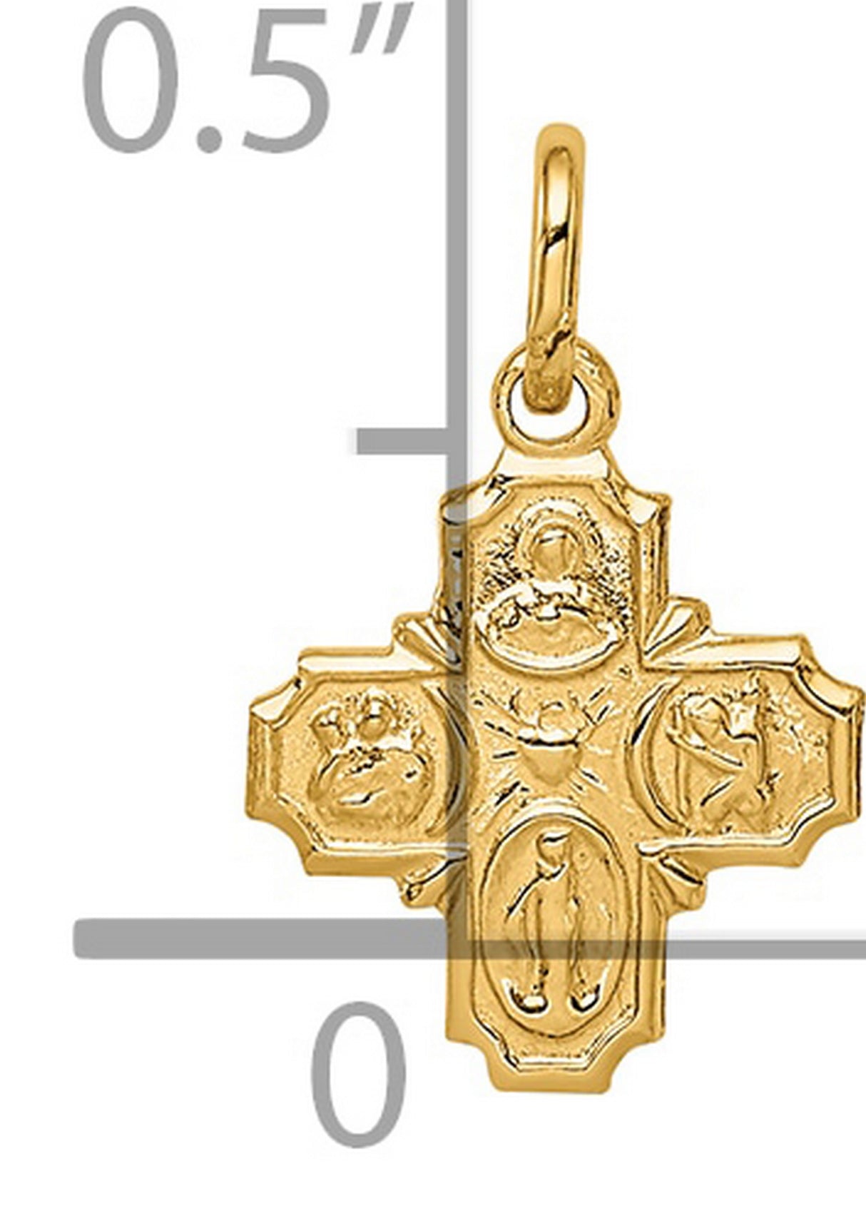 Solid Miniature Four Way Cross Cruciform Charm Pendant in Real 14k Yellow Gold