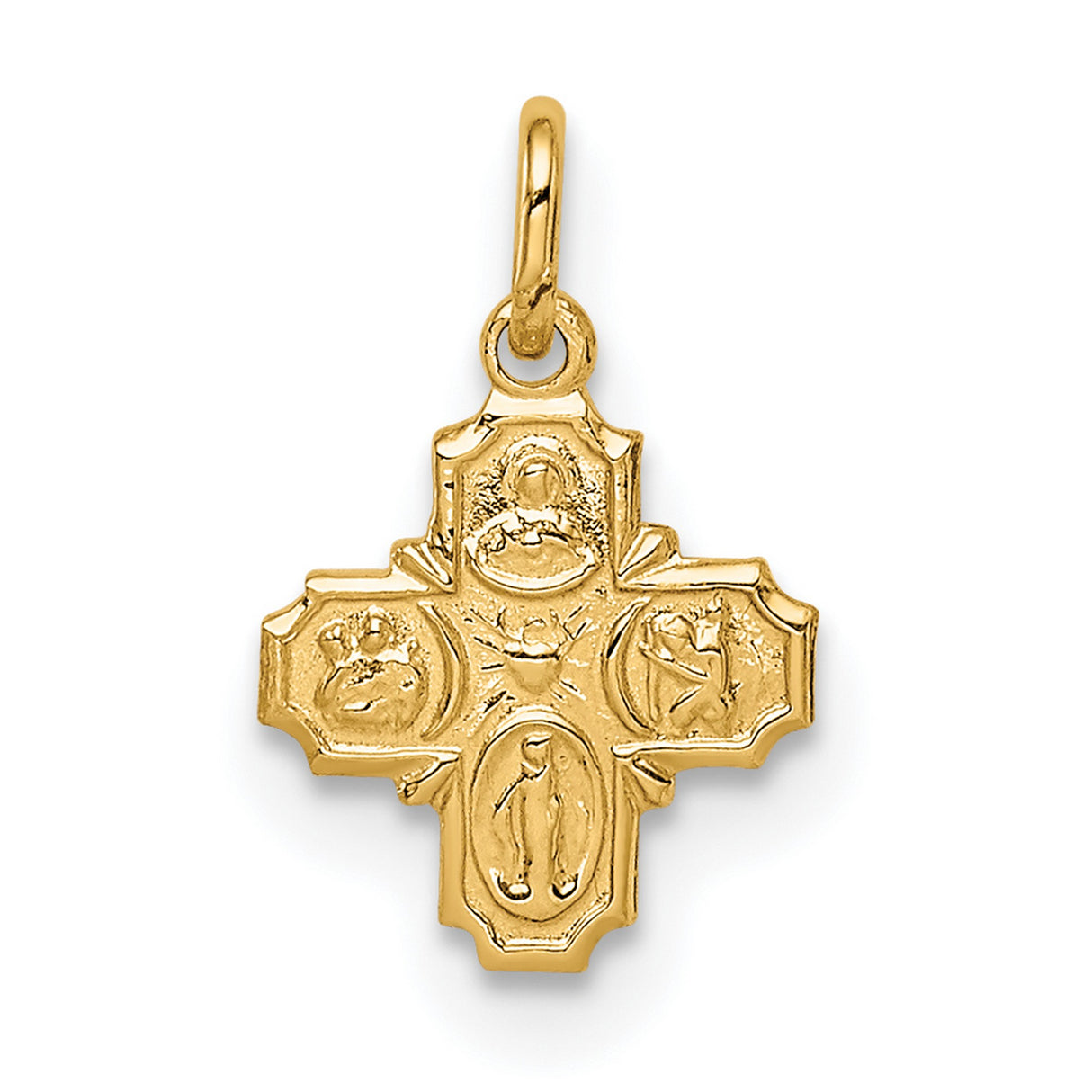 Solid Miniature Four Way Cross Cruciform Charm Pendant in Real 14k Yellow Gold