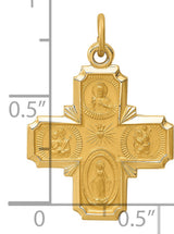 Solid Four Way Cross Cruciform Charm Pendant in Real 14k Yellow Gold