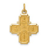 Solid Four Way Cross Cruciform Charm Pendant in Real 14k Yellow Gold