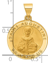 Saint Augustine Pray For Us Words Round Medal Charm Pendant in Real 14k Yellow Gold