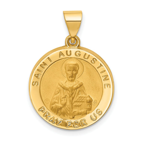 Saint Augustine Pray For Us Words Round Medal Charm Pendant in Real 14k Yellow Gold