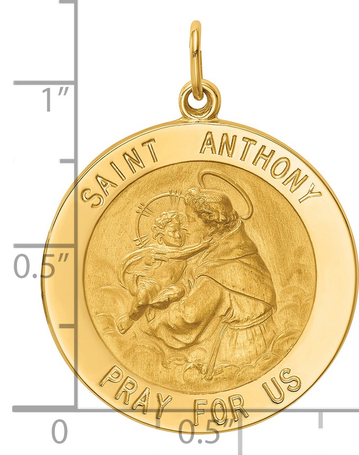 Saint Anthony Pray For Us Words Round Charm Pendant in Real 14k Yellow Gold